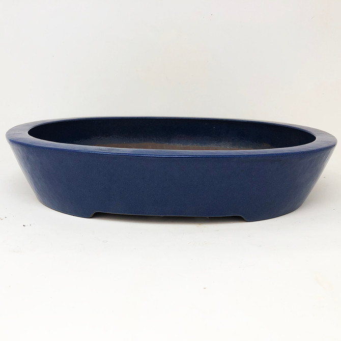 12" Dark Blue Glazed Oval Exhibition Bonsai Pot (YX1004)