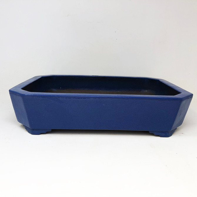 14" Vintage Dark Blue Glaze Rectangular Exhibition Bonsai Pot (YX997)