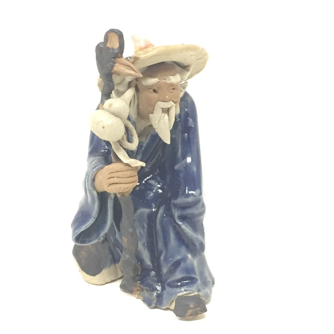 Chinese Figurine - Man with a Staff in a Blue Coat (F-102)