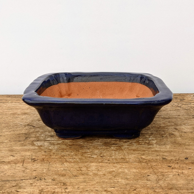 8-12" Square Glazed Yixing Pot in Dark Blue