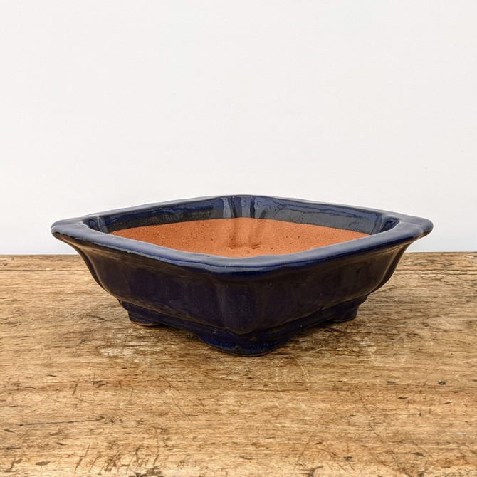 8-12" Square Glazed Yixing Pot in Dark Blue