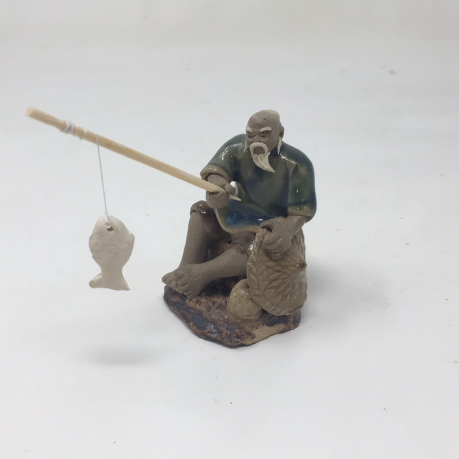 Chinese Figurine - Man Sitting on Rock Fishing (F-002)