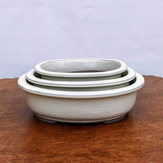 Cream (oval) Glazed Bonsai Pot (7-11")