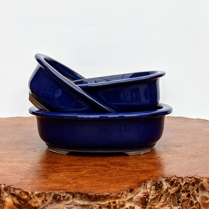 Blue (oval) Glazed Bonsai Pot (7-11")