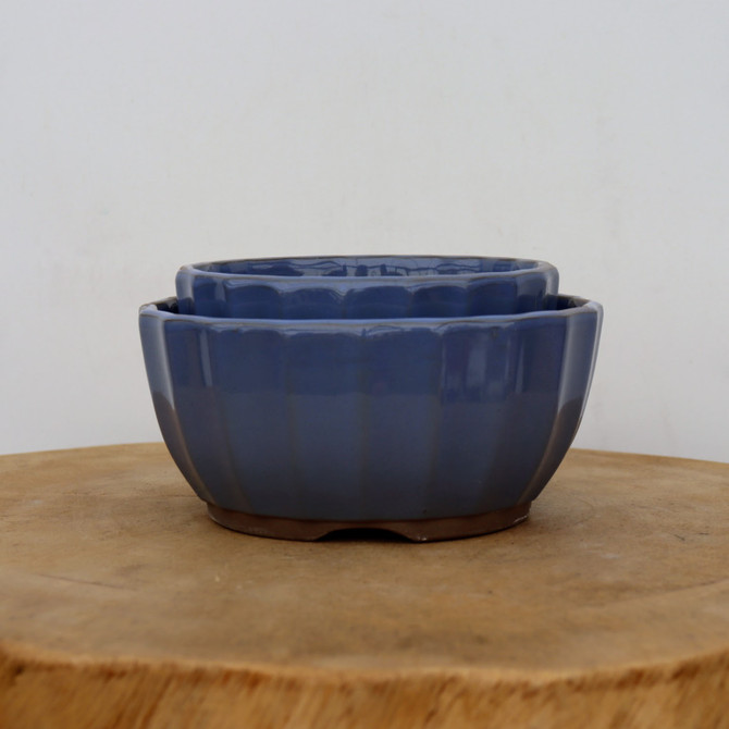 Light Blue (round) Glazed Bonsai Pot (No. 04-30)