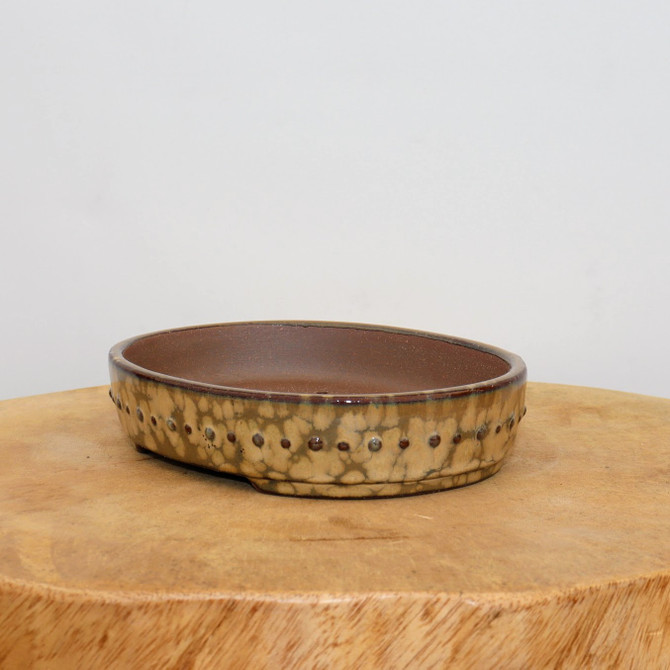 7" Quality Oval Drum Style Glazed Yixing Pot (No. 1027b)