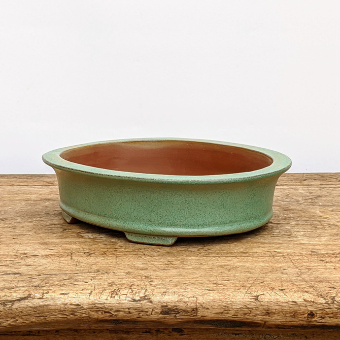 9" Green Glazed Oval Yixing Bonsai Pot (No. 1821)