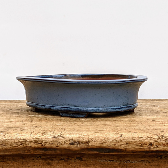 9" Blue Glazed Oval Yixing Bonsai Pot (No. 1822)