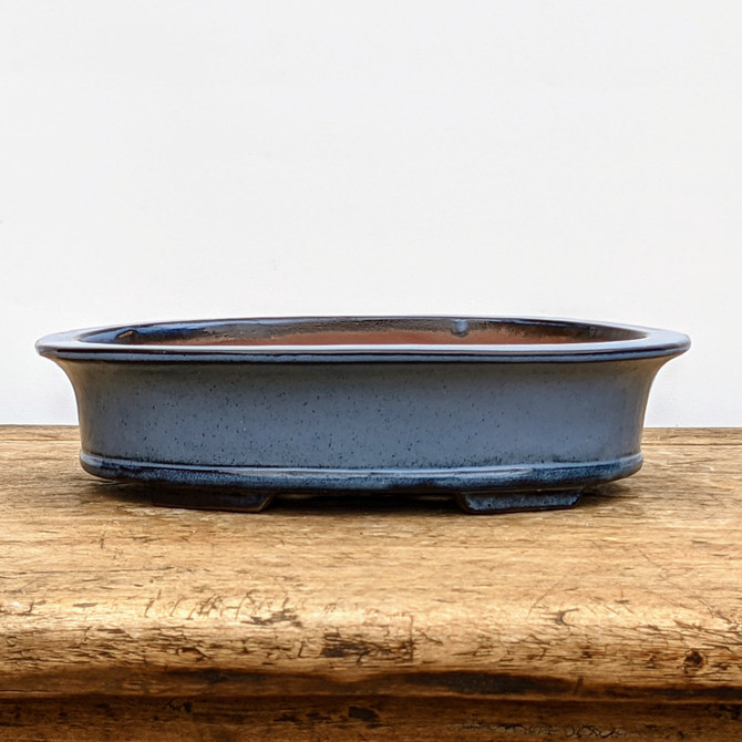 9" Blue Glazed Oval Yixing Bonsai Pot (No. 1822)