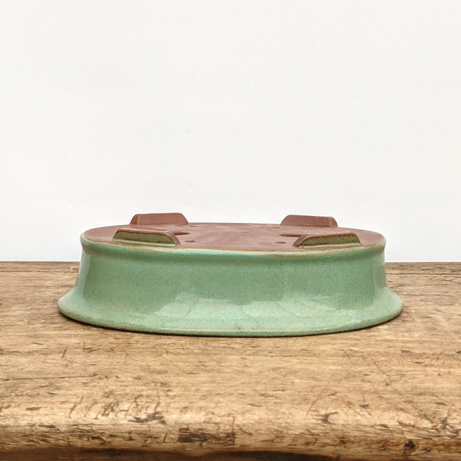 9" Green Glazed Oval Yixing Bonsai Pot (No. 1834)