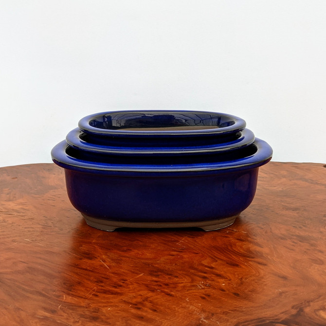 6-8" Blue Glazed Oval Japanese Bonsai Pot