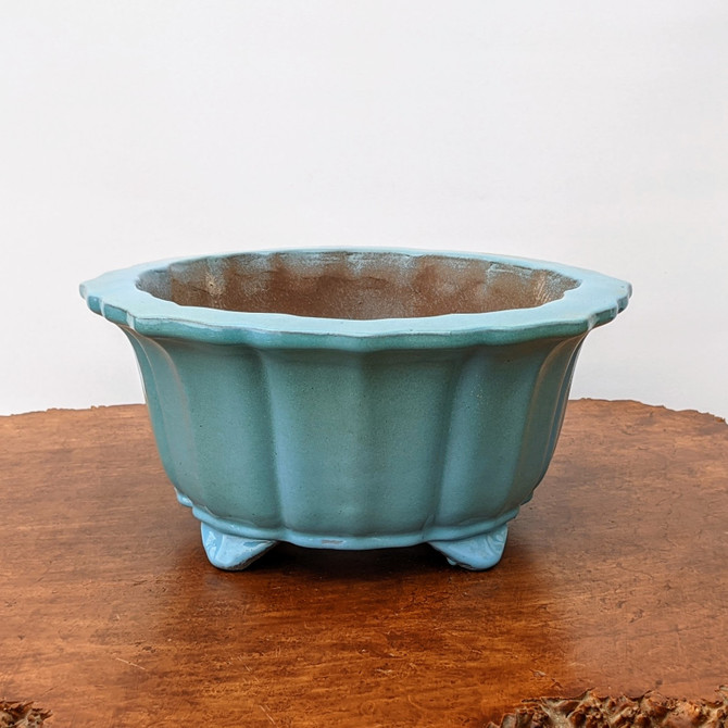 11" Round Glazed Yixing Bonsai Pot in Light Blue (No. 1754)