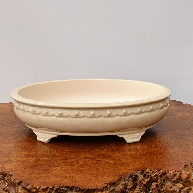 14" Cream Glazed Oval Yixing Bonsai Pot (No. 1873b)