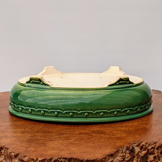 14" Green Glazed Oval Yixing Bonsai Pot (No. 1873c)