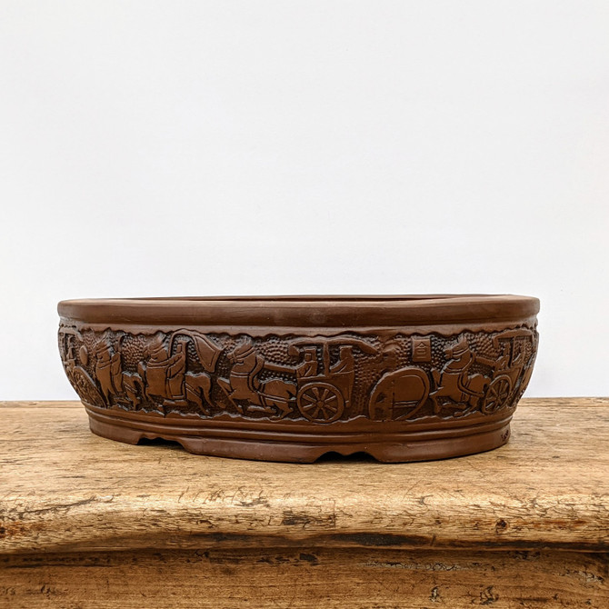 12" Brown Glazed Etched Yixing Bonsai Pot (No. 1928)