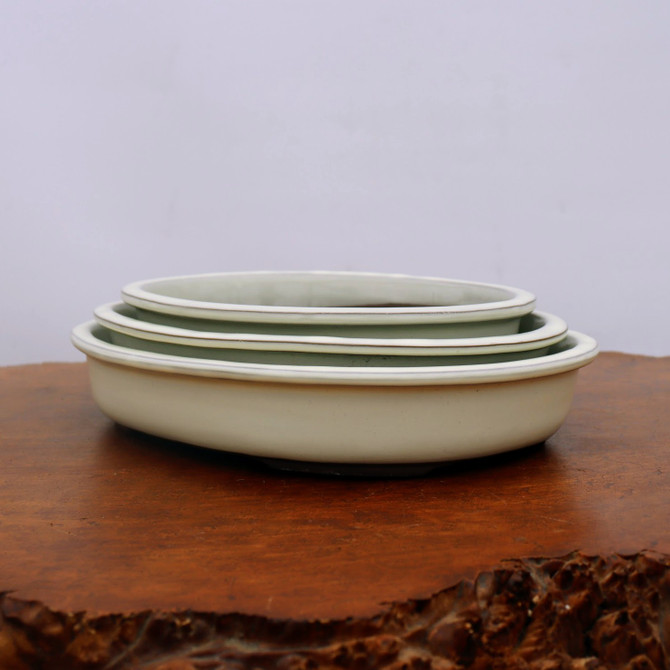 9-12" Cream Glazed Japanese Bonsai Pot (No. 1552)