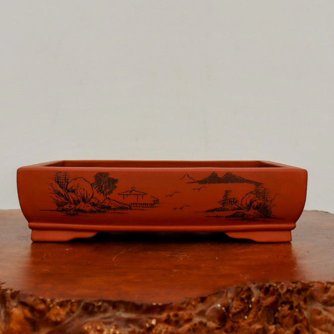 12-Inch Etched Glazed Yixing Bonsai Pot (No. 2430)