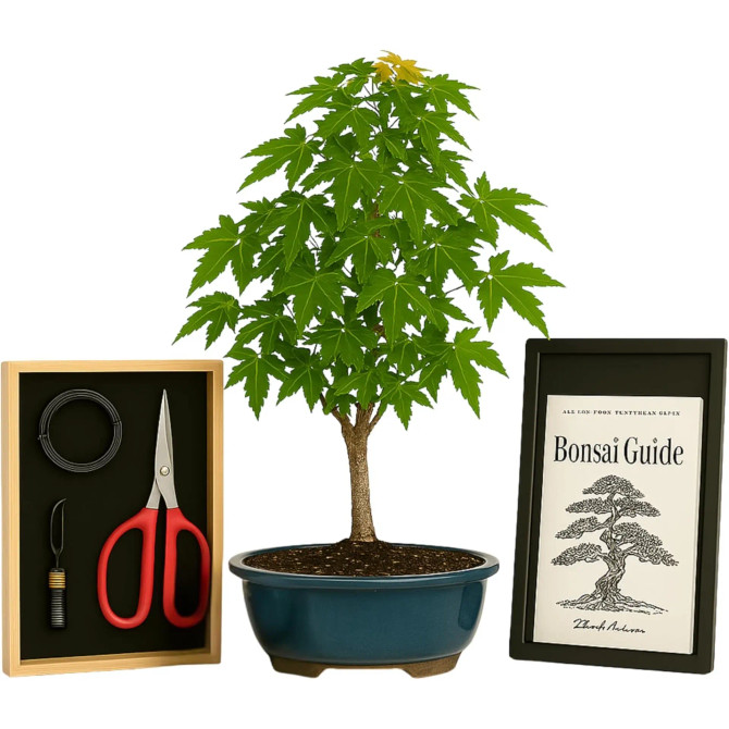 Trident Maple Bonsai Kit – Outdoor Tree with Ceramic Pot, Tools, Fertilizer & Beginner’s Guide