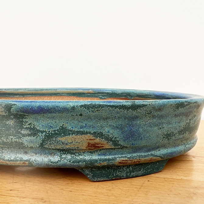 13-Inch Blue Glazed Handmade Oval Jack Hoover Ceramic Pot (No. 344)