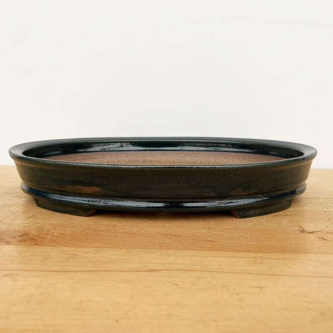 15-Inch Green Glazed Handmade Oval Jack Hoover Ceramic Pot (No. 387)