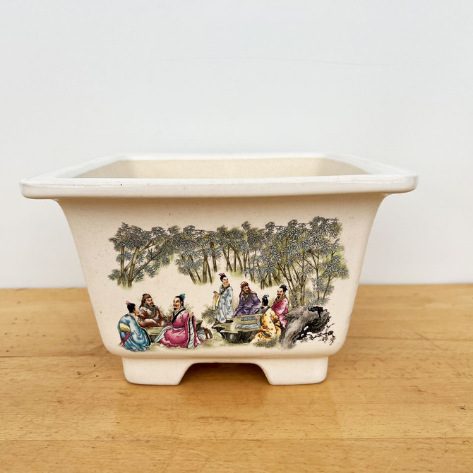 9-Inch Glazed Painted Cascade Yixing Bonsai Pot (No. 2517)