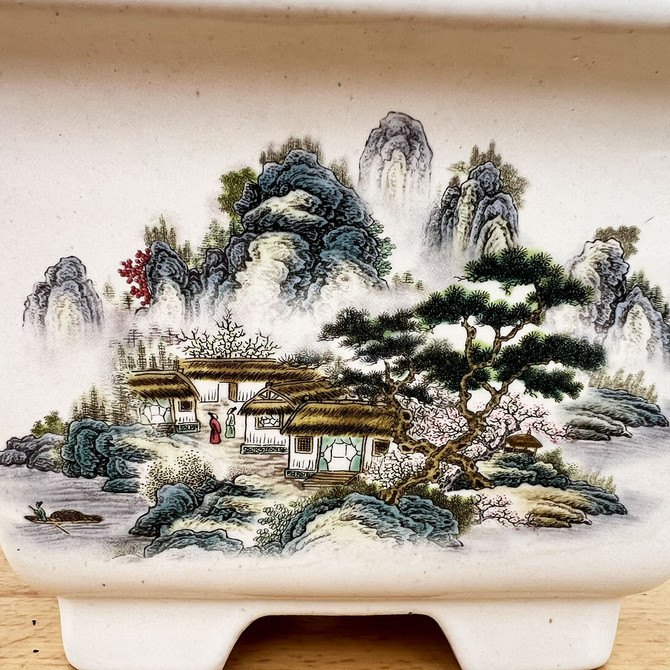9-Inch Glazed Painted Cascade Yixing Bonsai Pot (No. 2517)