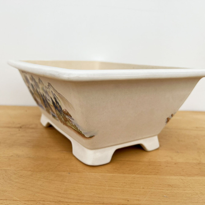 12-Inch Glazed Painted Rectangle Yixing Bonsai Pot (No. 2516b) - Limited Qty