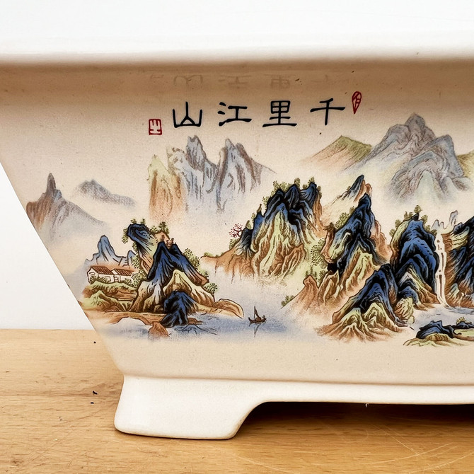 12-Inch Glazed Painted Rectangle Yixing Bonsai Pot (No. 2516b) - Limited Qty