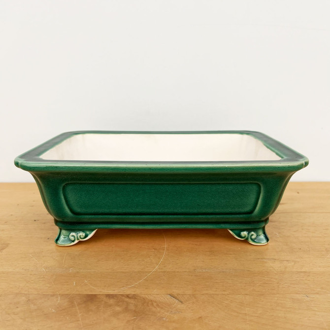 10.5-Inch Green Glazed Rectangle Yixing Ceramic Bonsai Pot (No. 2507c)