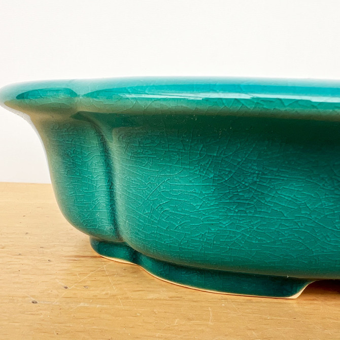 10-Inch Green Glazed Yixing Ceramic Bonsai Pot (No. 2545a)