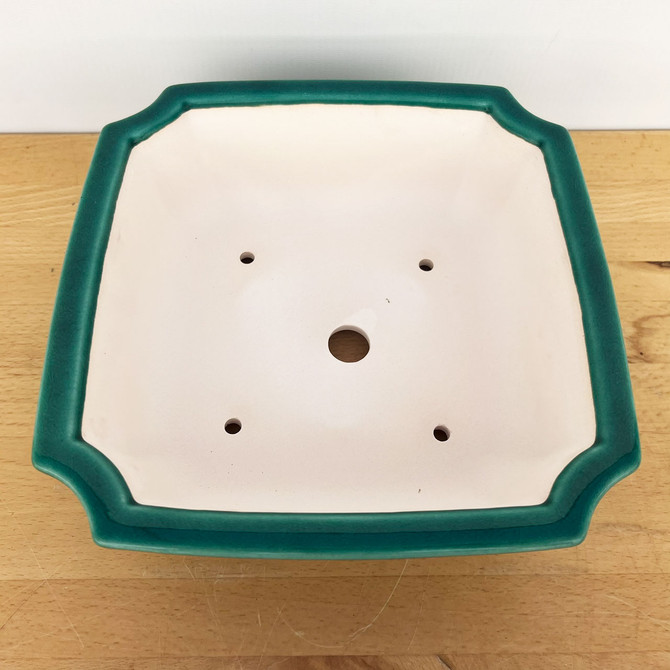 9-Inch Green Glazed Square Yixing Ceramic Bonsai Pot (No. 2509)