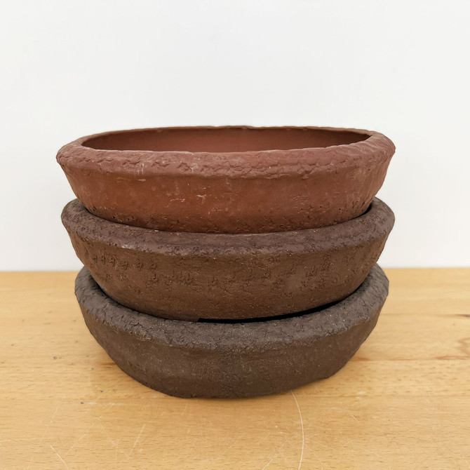 8-Inch Unglazed Rustic Round Yixing Ceramic Bonsai Pot (No. 2503a)