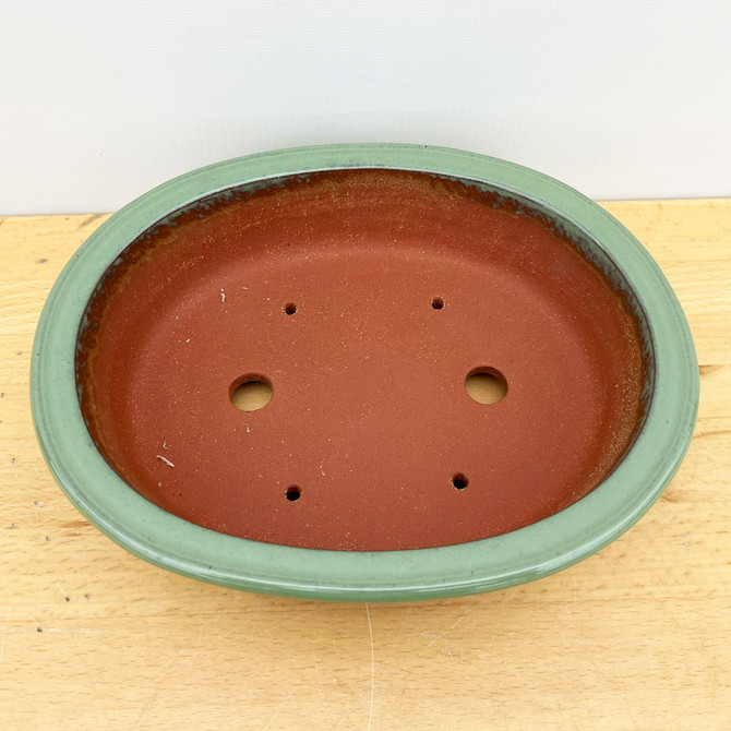 9-Inch Light Green Glazed Oval Yixing Ceramic Bonsai Pot (No. 2557c)