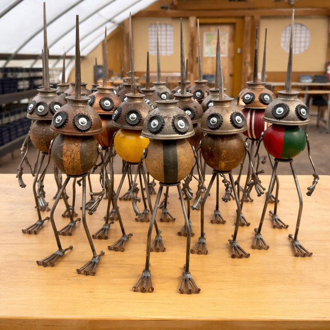 Handcrafted Found-Object Robot Sculpture Made from Vintage Croquet Balls