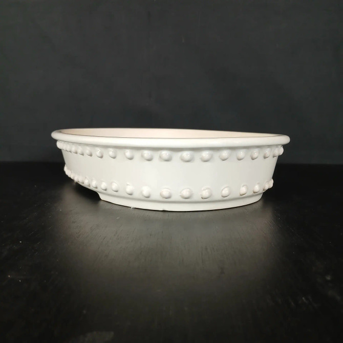 12-Inch Drum Style Cream Oval Yixing Ceramic Bonsai Pot (No. 2513c)