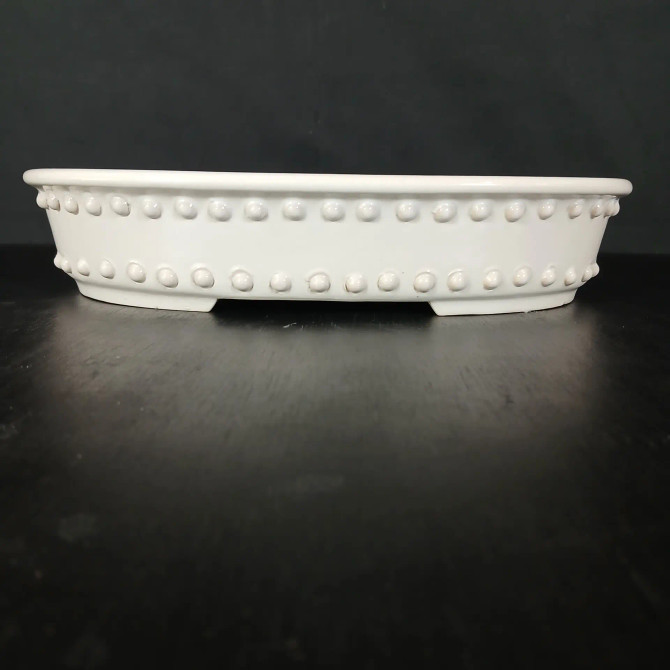 12-Inch Drum Style Cream Oval Yixing Ceramic Bonsai Pot (No. 2513c)