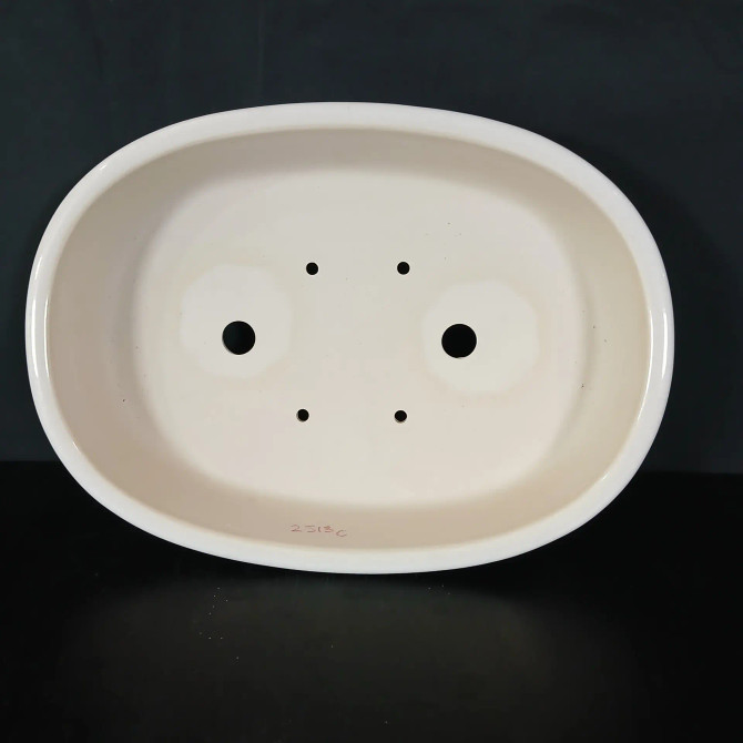 12-Inch Drum Style Cream Oval Yixing Ceramic Bonsai Pot (No. 2513c)