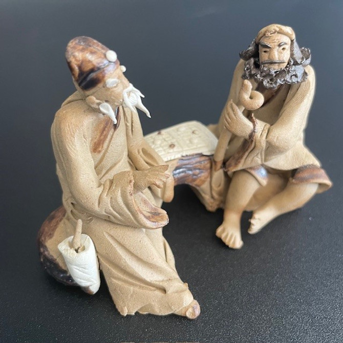 Chinese Figurine - Two Wise Men Sitting playing checkers - large (F-079)