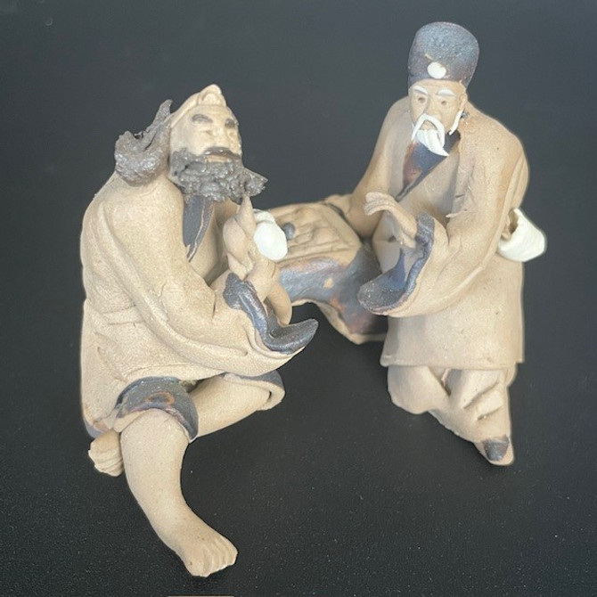 Chinese Figurine - Two Wise Men Sitting playing checkers - medium (F-080)