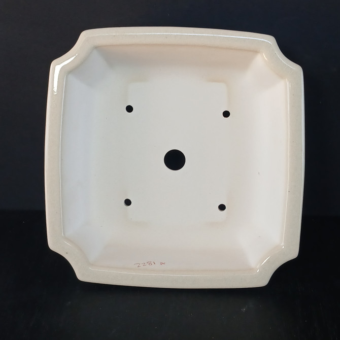 9-Inch Cream Glazed Square Yixing Ceramic Bonsai Pot (No. 2281a)