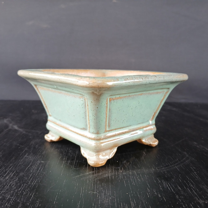 5" Green Glazed Square Yixing Bonsai Pot (No. 1841a)