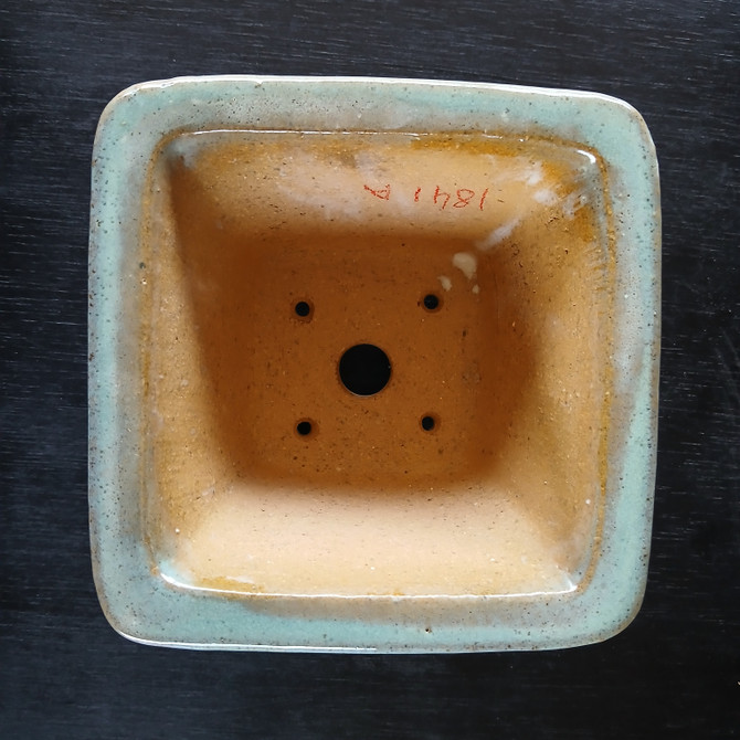 5" Green Glazed Square Yixing Bonsai Pot (No. 1841a)