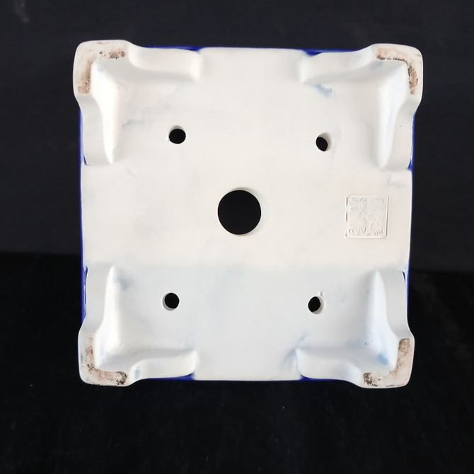 8" Blue Square Painted Yixing Bonsai Pot (No. 2358a)
