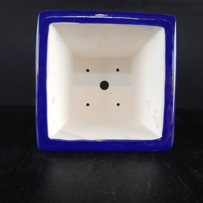 8" Blue Square Painted Yixing Bonsai Pot (No. 2358a)