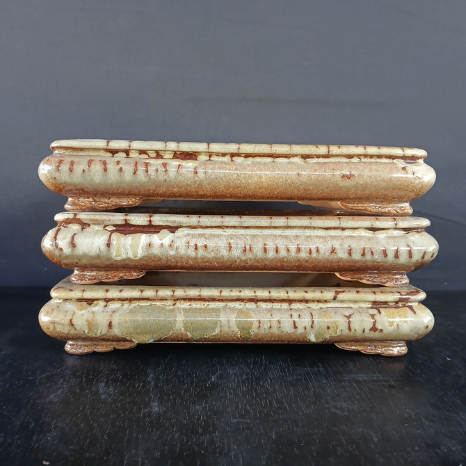 12-Inch Shallow Glazed Rectangle Yixing Ceramic Bonsai Pot (No. 2534g)