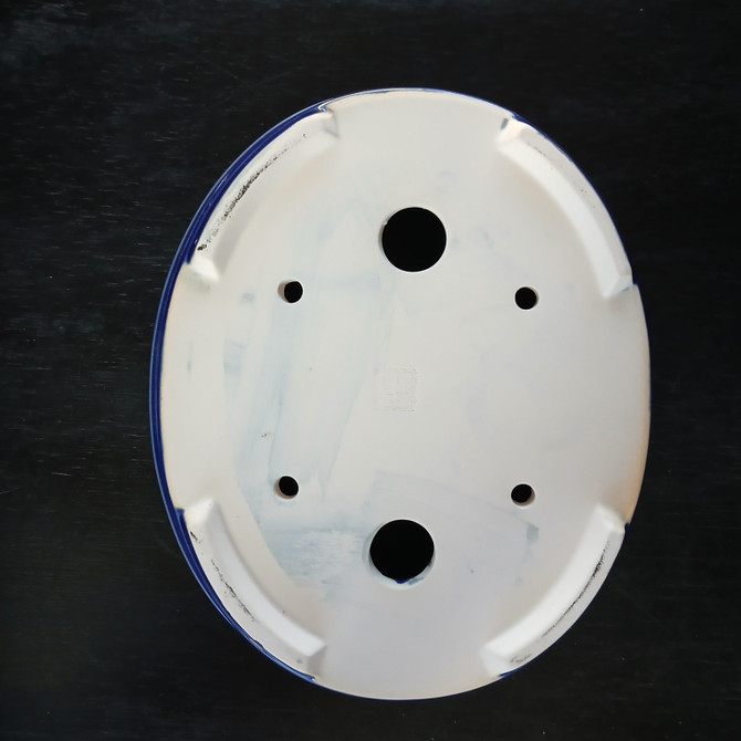 8" Blue Oval Glazed Yixing Bonsai Pot (No. 2331d)
