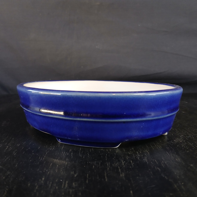 8" Blue Oval Glazed Yixing Bonsai Pot (No. 2331d)