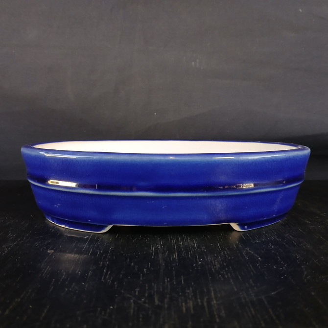 8" Blue Oval Glazed Yixing Bonsai Pot (No. 2331d)