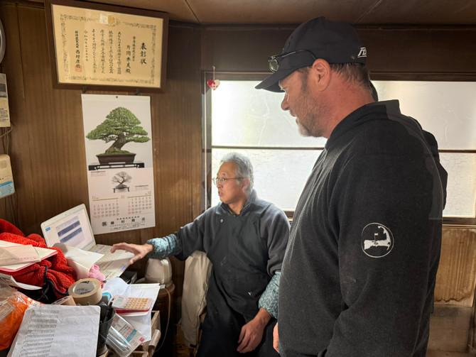 Ashley Carrier with Hidemi Kataoka at Yoshimura Toen in Tokoname Japan understanding how he makes his glazes