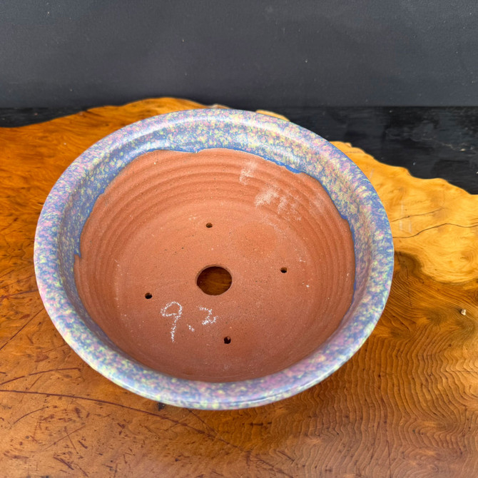 Top view of Shuho handmade multicolor glazed bonsai pot with drainage and wire holes